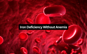 3D illustration of red blood cells flowing through a blood vessel, representing iron deficiency without anemia