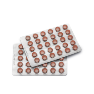 Two blister packs of OptiFer Alpha iron supplement tablets, natural iron supplements in convenient daily dose packaging