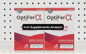 OptiFer Alpha heme iron supplements, two boxes of 90 tablets, a top iron supplements Amazon search result